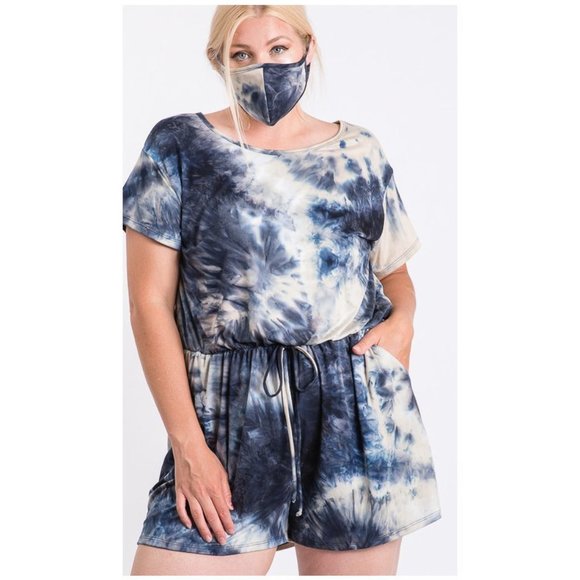 Pants - Plus Size Tie Dye Romper and Face Mask Set